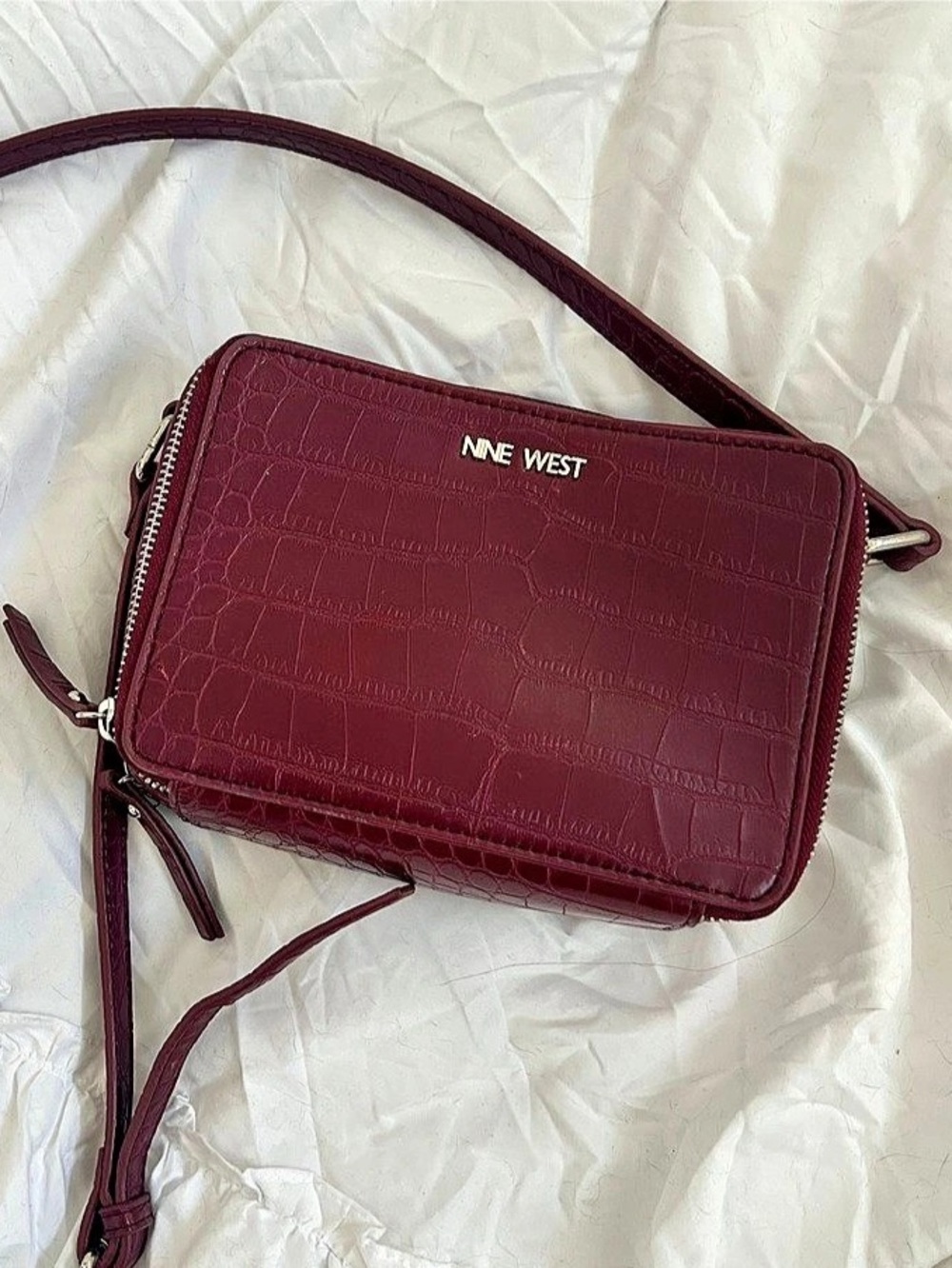 Nine West Crocodile Embossed Crossbody in Burgundy